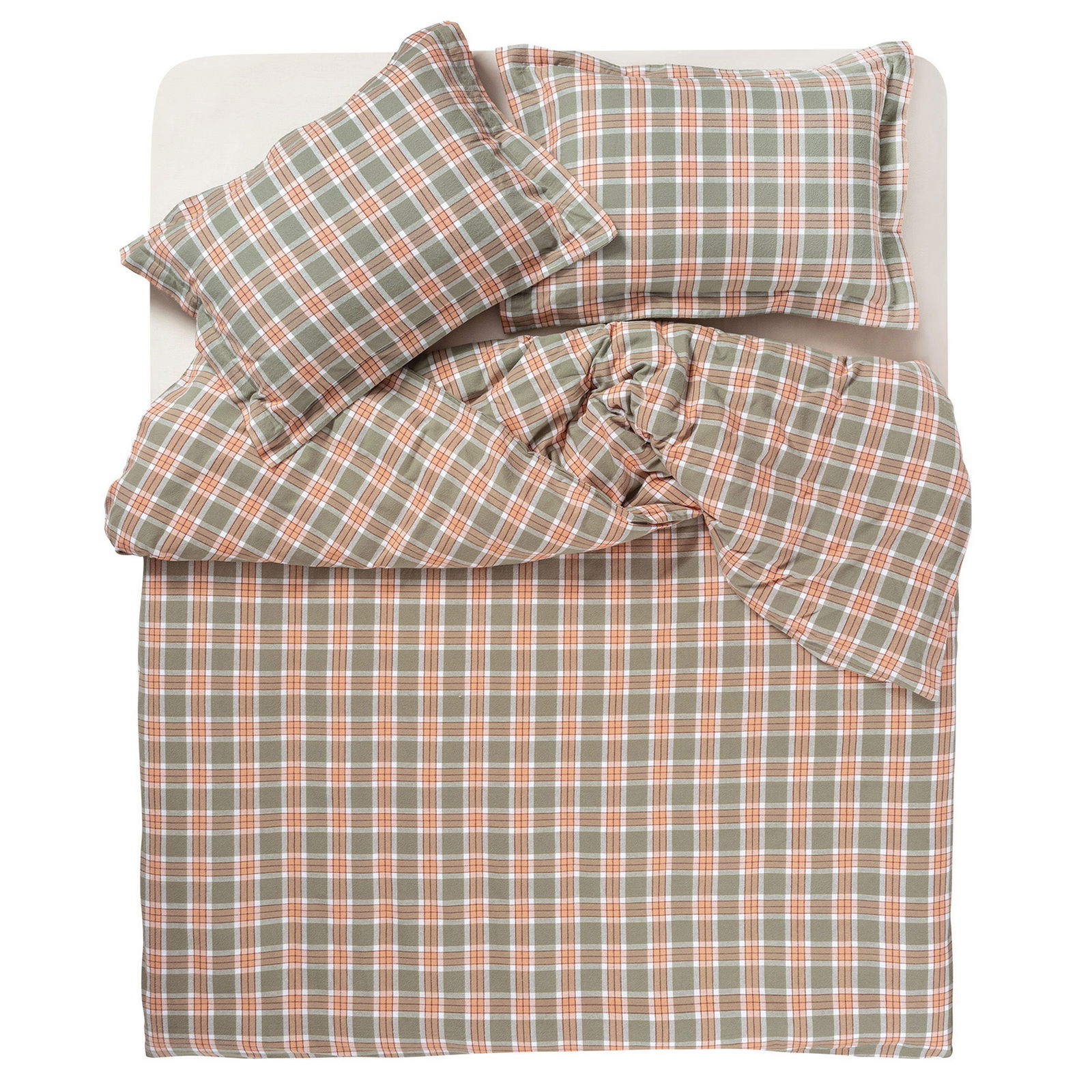 Vıseu Ekoseli Tek Kişilik Pamuk %100 Pamuk Flanel Nevresim Seti 160x220 Cm Orman Yeşilı