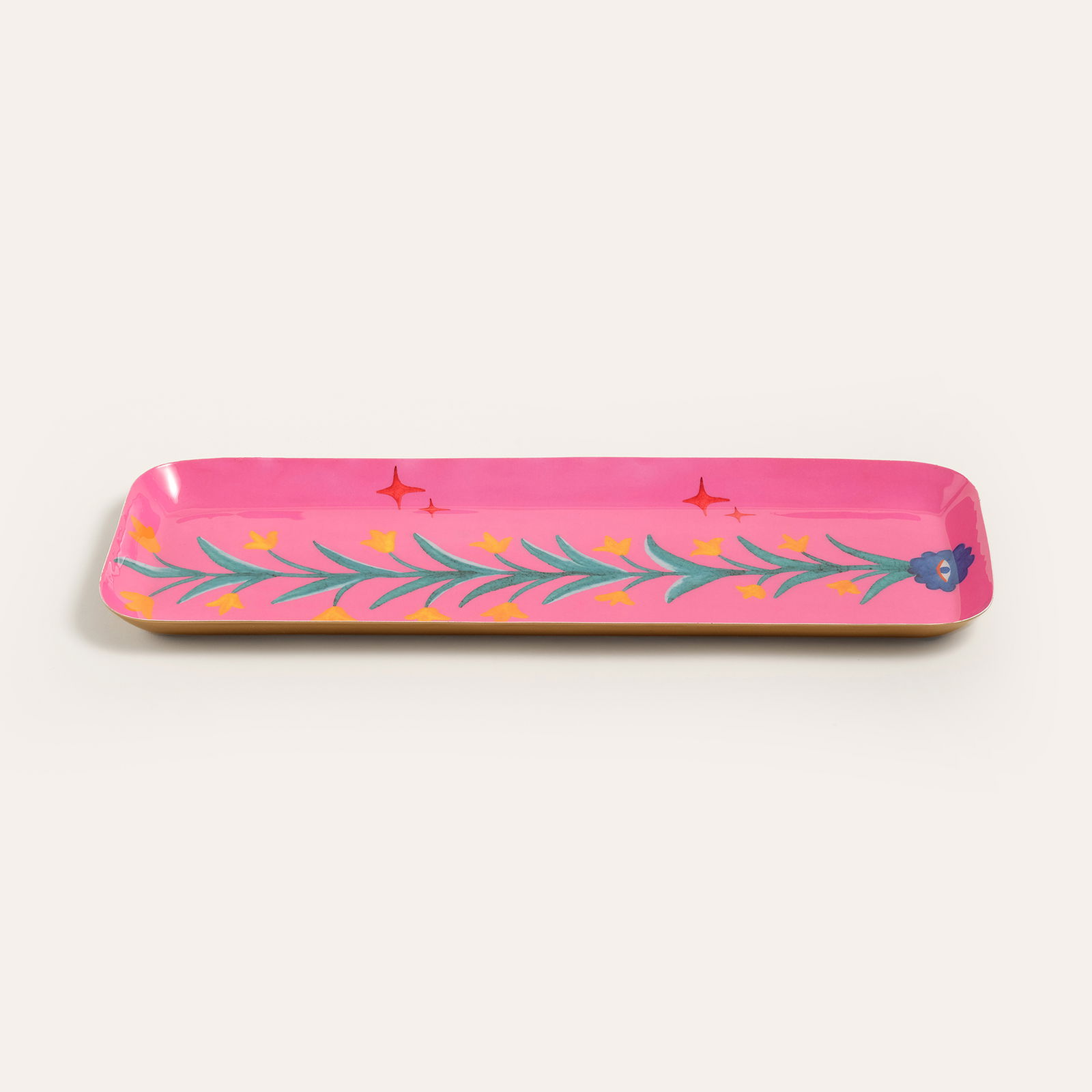 Nanpur Metal Dekoratif Tepsi 42x15x2 Cm Pembe