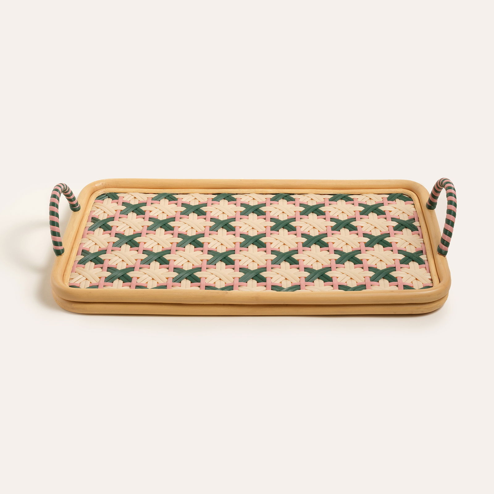 Java Sentetik Rattan Dekoratif Tepsi 51 Cm Pembe