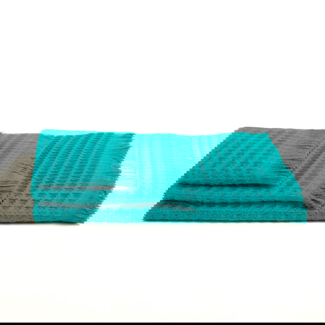 Solıd Waffle Pamuk Pamuklu Banyo Havlusu 90x150 Cm Koyu Yeşil