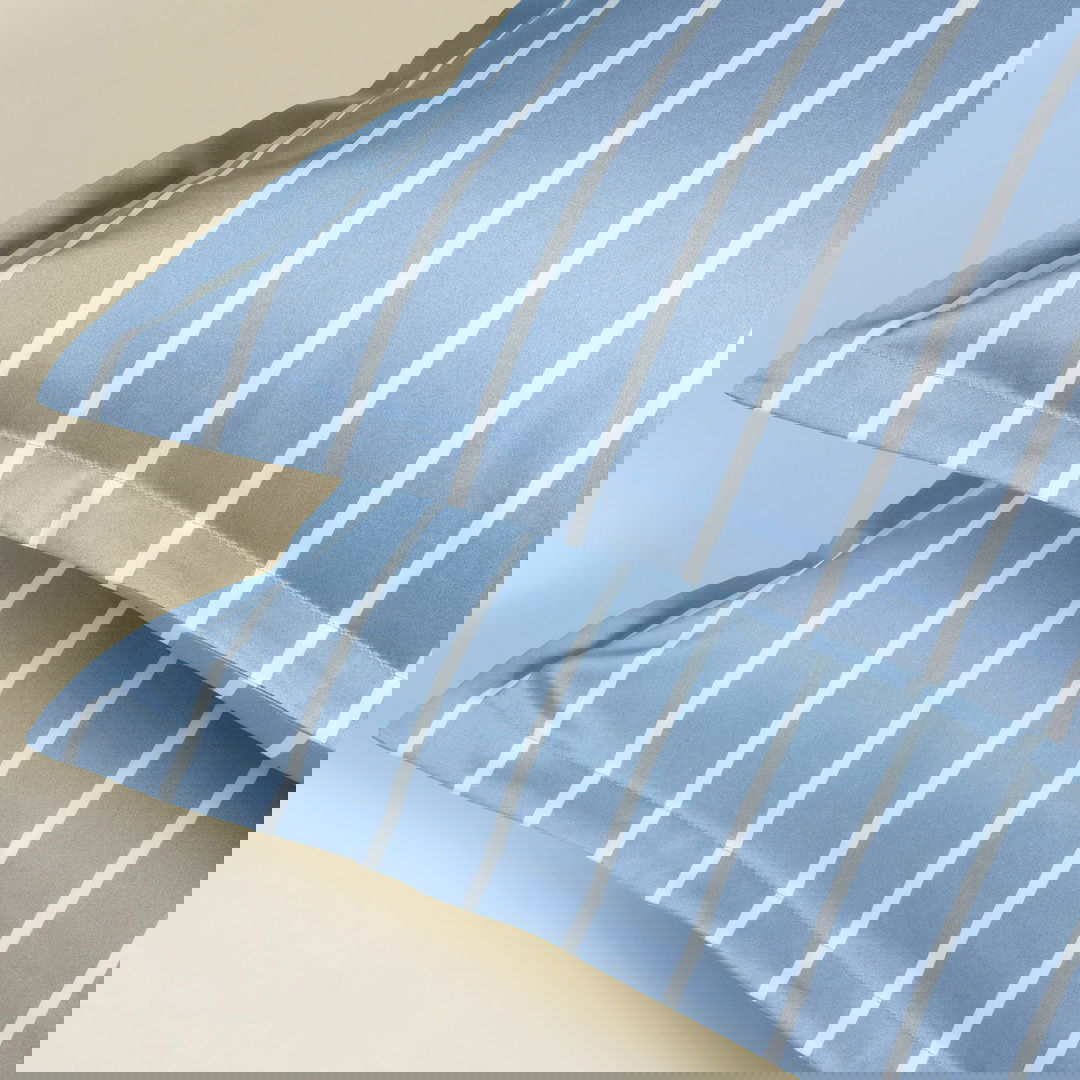 Lahor Geniş Çizgili 300 Tc Oxford 2'li Pamuk Saten Yastık Kılıfı 50x70+2 Cm Mavi