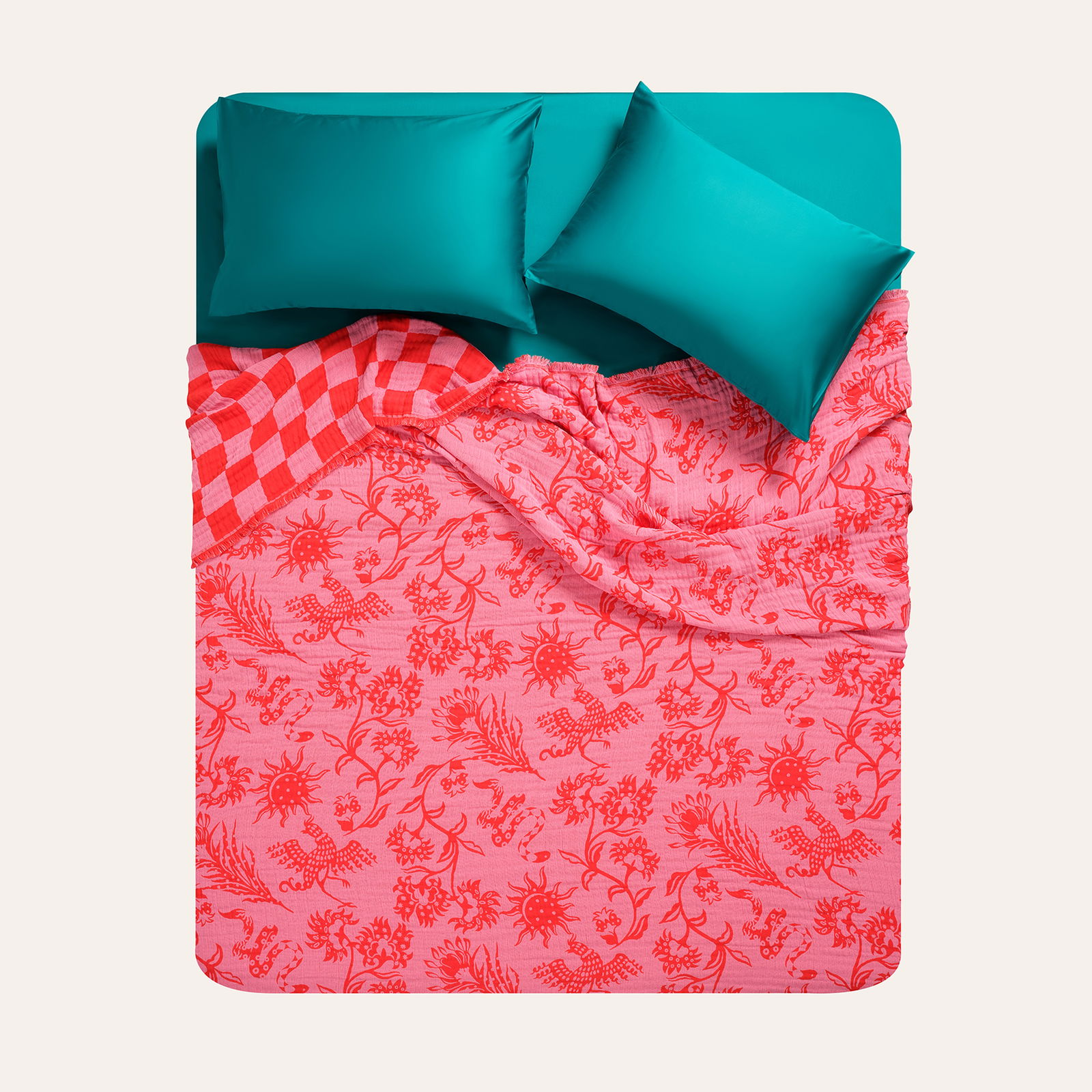 Costa Saçaklı Jakarlı Çift Kişilik Pamuk Yatak Örtüsü 220x240 Cm Pembe
