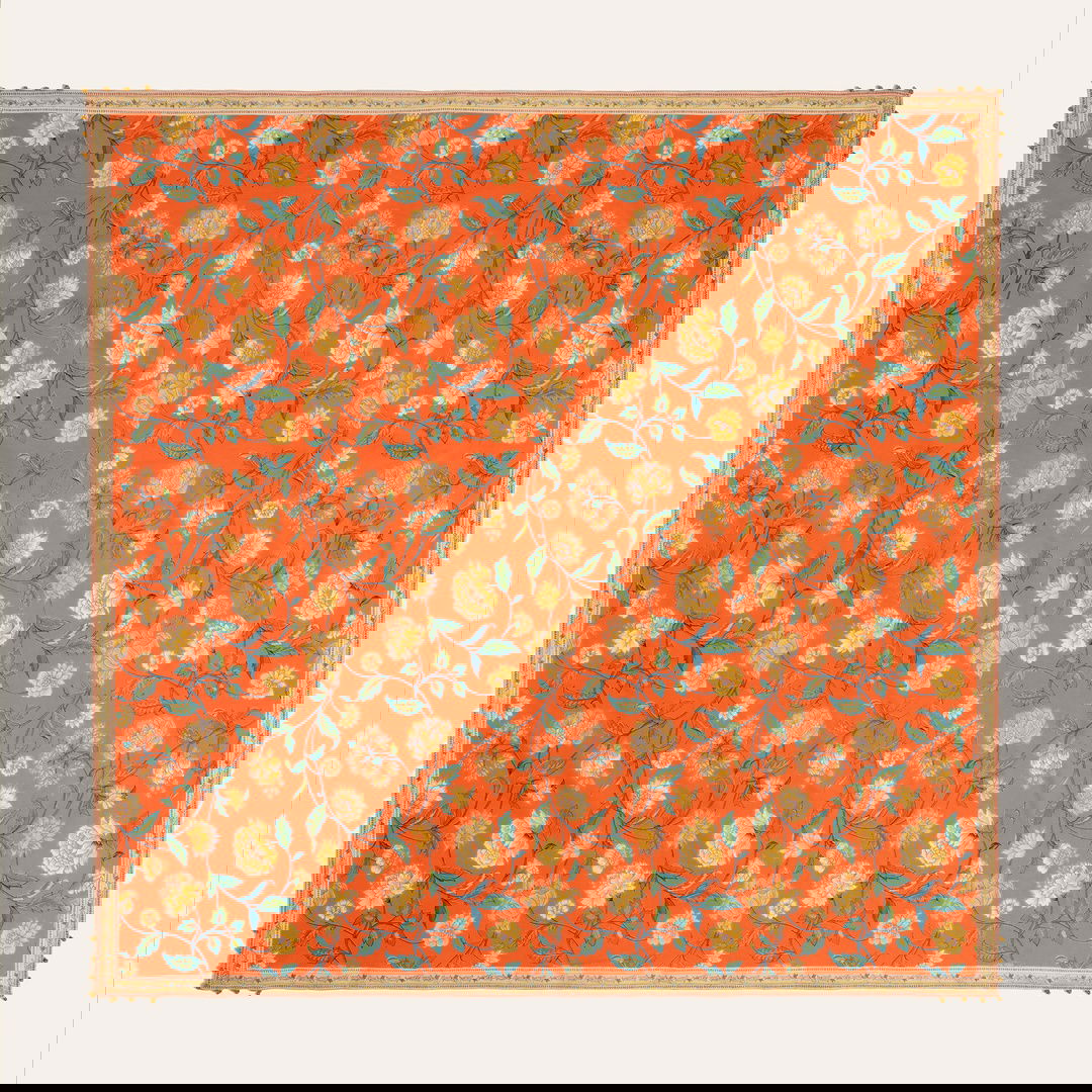 Gaya El Baskısı Pamuk Fular 115x115 Cm Turuncu