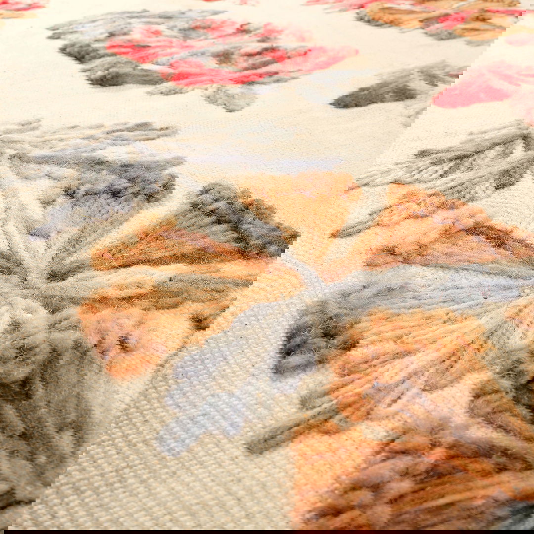 Palrı Nakışlı Pamuk Pamuk Kilim 80x150 Cm Krem