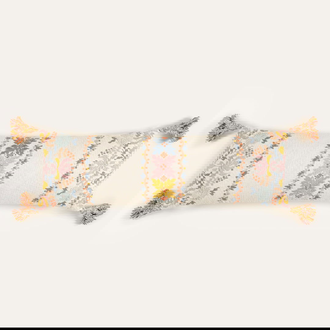 Jaıpur Püsküllü Nakışlı Pamuk Kırlent 35x100 Cm Renkli