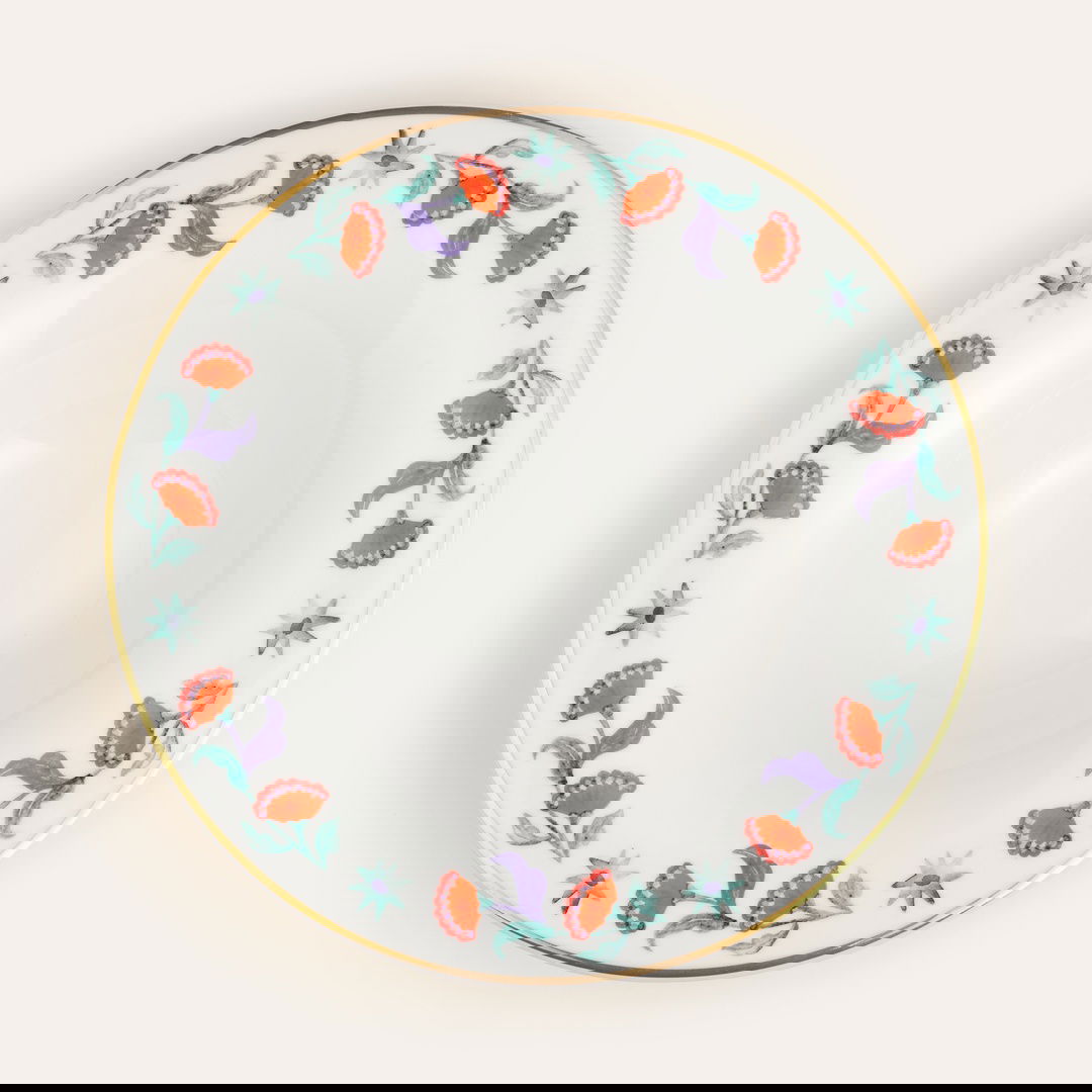 Lublın Porselen Pizza Tabağı 33x33x1.5 Cm Mavi - Yeşil